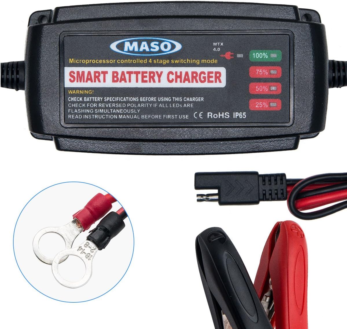 Car Battery Charger Trickle 12V Fast Charge MASO 5 Amp Lead Acid Battery Car Smart Battery