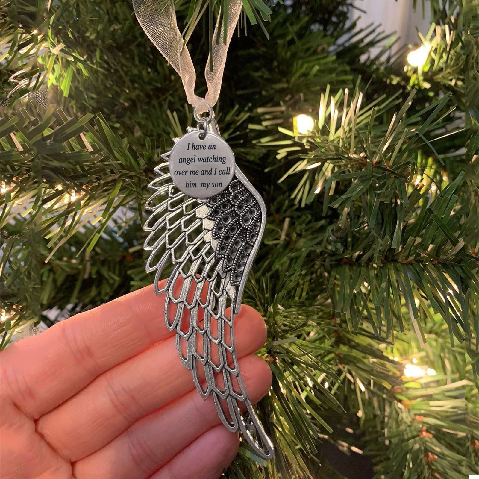 LYPER Angel Wing Memorial Ornament Hanging Pendants with Ribbon for Christmas Party Personalize Memorial Ornaments (Son)