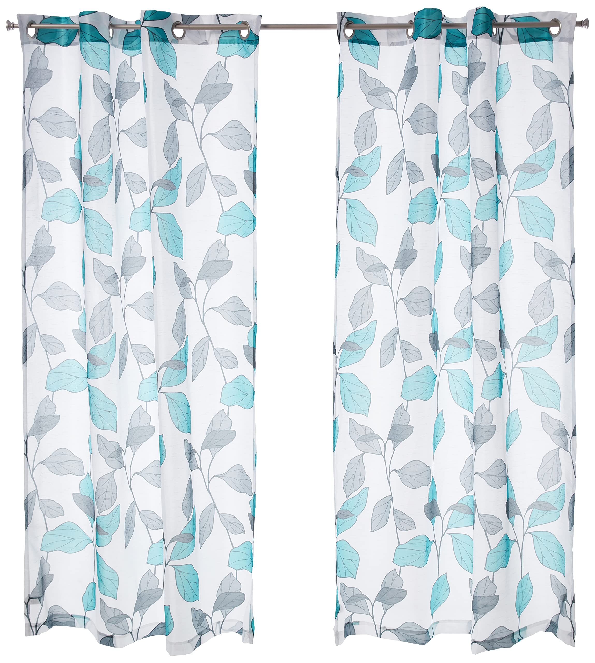 Home Maison Faux Silk Curtain Set, Grey-Blue, 55x84(2 Piece)