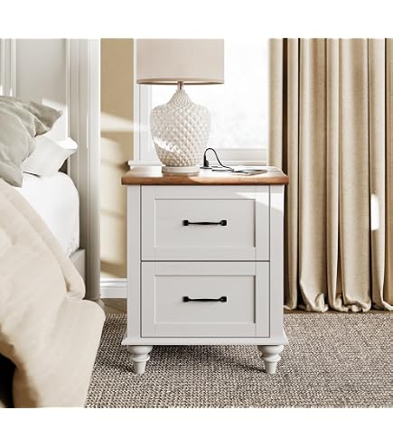 Amazon.com: WAMPAT White Side Table with 2 Drawers & Charging