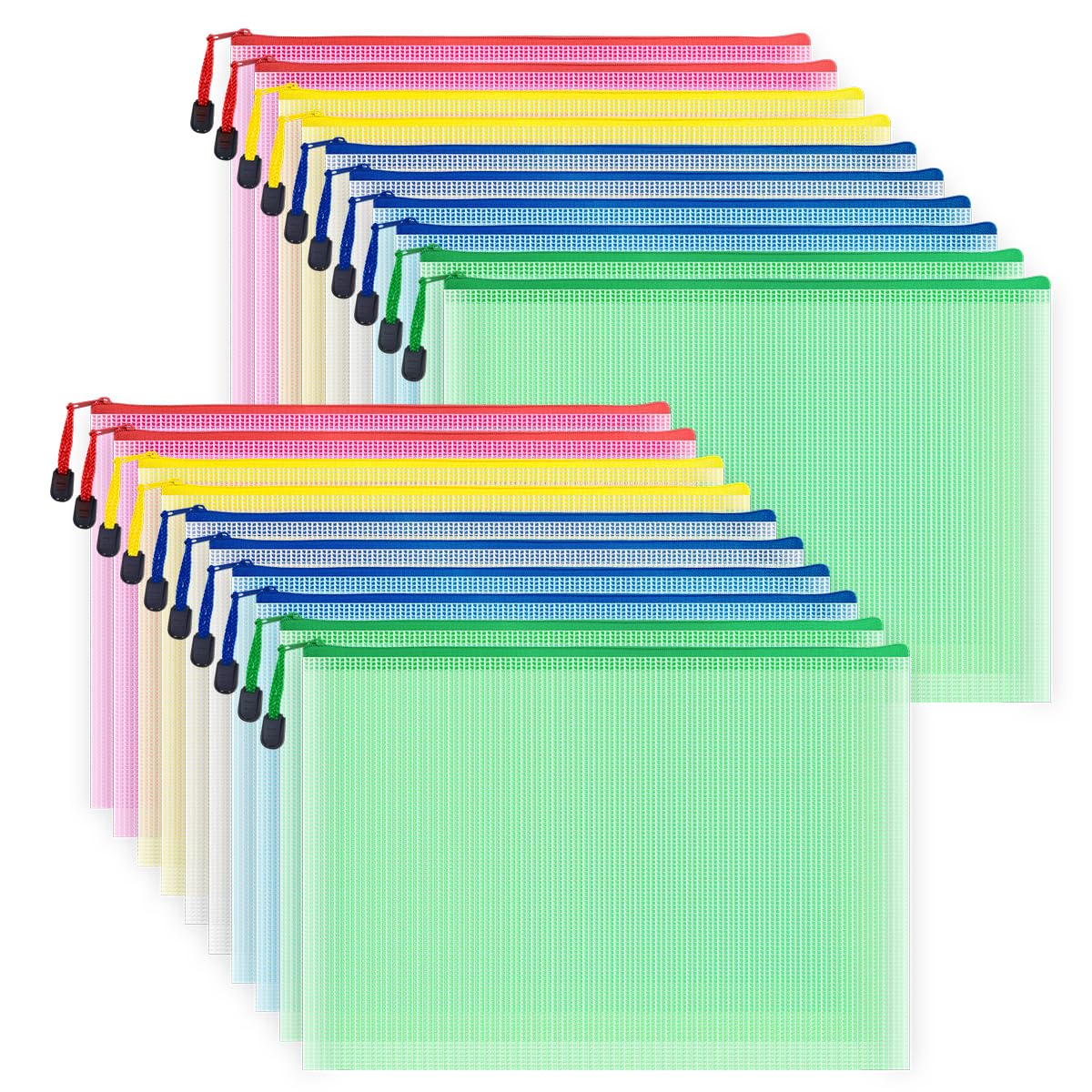 COWORK-UP 20PCS A4 Plastic Zip Wallets Board Game Storage Zip Bags Home Travel Organiser, A4 Document Folders Mesh Zipper Pouch Bags for Office School Supplies