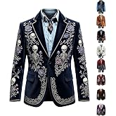 DAIZHUJISLYLT Men's Halloween Costumes Skeleton Rose Embroidered Button Lapel Suit Jacket Fall Casual Cosplay Party Outfits