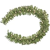 Hibean 9ft Christmas Garland with Lights, Prelit Xmas Garland Battery Operated, Artificial Green Garland for Mantle, Fireplace, Indoor and Outdoor