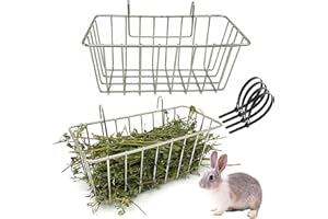RMNHPTK Rabbit Hay Feeder Rack for Cage, Rabbit Hay Dispenser Holder Stainless Steel Heavy-Duty Metal Hanging Hay Manger for Rabbits Bunnies Guinea Pigs Chinchillas (2 Pack, 9x3.9x3.9 in)