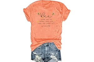 Huange Women Cute Bee Graphic Tee Shirts Short Sleeve Inspirational Funny Letter Print Summer Loose Tee Tops