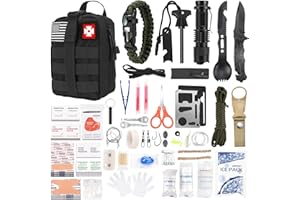 KLECLCW Gifts for Man Dad Husband, 210 PCS Survival First Aid kit, Professional Survival Gear Camping Essentials Emergency Medical Goods for Camping Boat Home Car Disaster Adventure (Black)