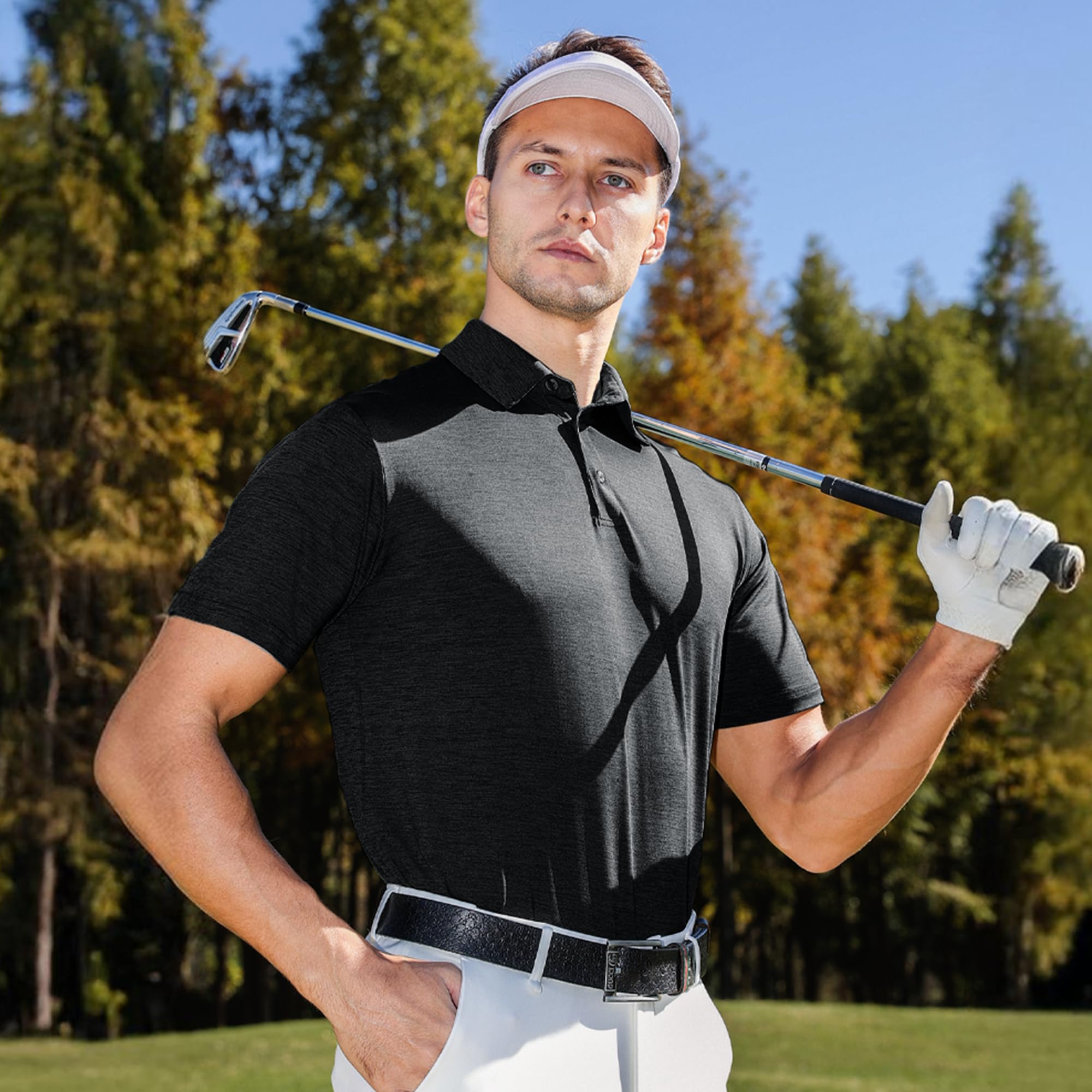 BOOJO 5 Pack Polo Shirts for Men - Quick Dry Moisture Wicking Performance Short Sleeve Mens Golf Shirts for Work Athletic