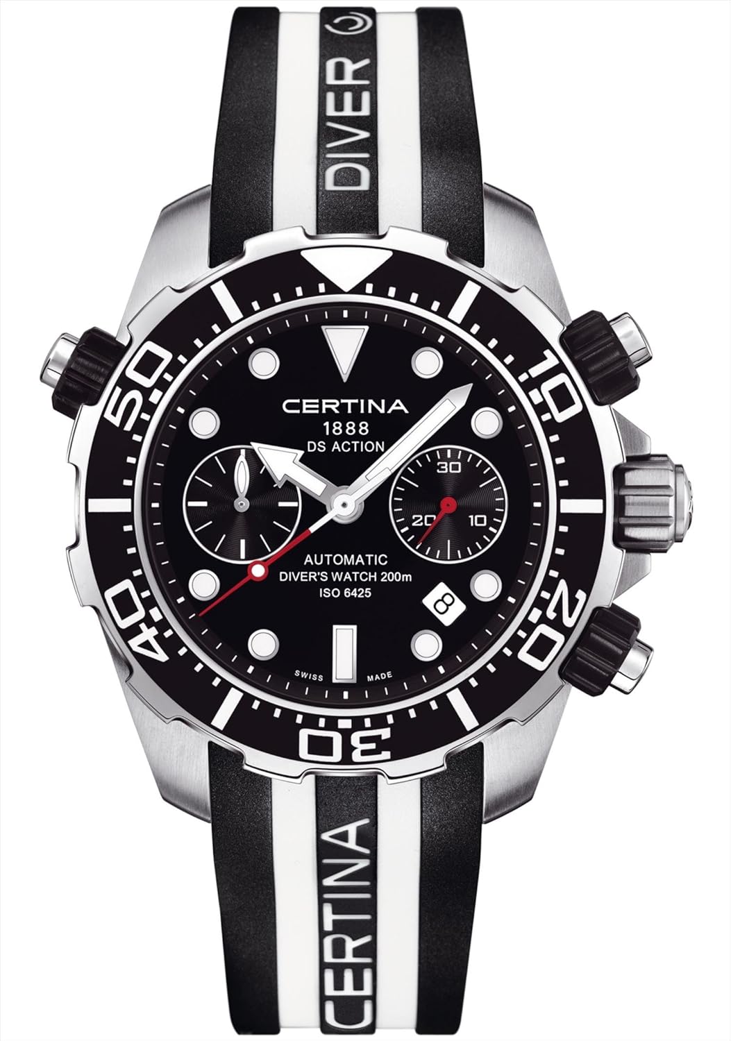 Certina DS Action Diver Chronograph Automatic Black Dial Black and ...