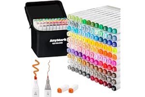 AnyMark Alcohol Markers, 120 Colors Dual Tip Art Coloring Markers Set for Kids Adult Book Drawing Sketching Painting, Chisel & Fine, White Penholder