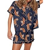 SHESHOW Satin Pajamas for Women Set Preppy Animals Pjs Short Sleeve Shorts 2 Piece Loungewear Sets XS-XXL