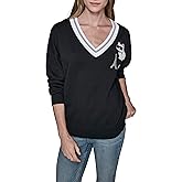 KARL LAGERFELD womens Long Sleeve V-neck Whimsy Patches Sweater