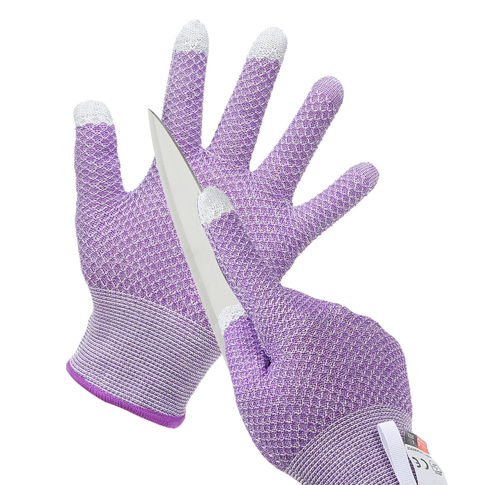 PATIKIL Cut Resistant Gloves, Touchscreen Level 5 Protection Cutting Gloves Anti Cut Kitchen Work Glove for Mandolin Slicing Oyster Shucking Whittling Wood Carving, Purple, Medium