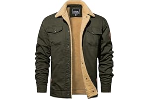 TACVASEN Men's Cotton Jackets Winter Fleece Lined Casual Warm Cargo Coat Snaps Working Sherpa Jacket with Multi Pockets