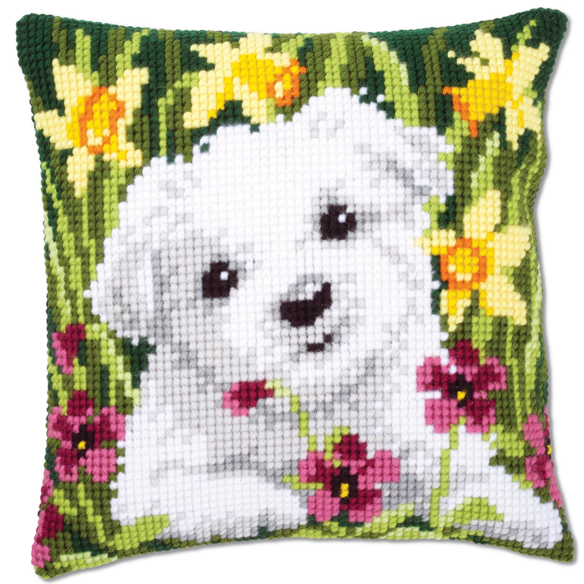 Vervaco Westie in Daffodils Cross Stitch Cushion, Multi-Colour
