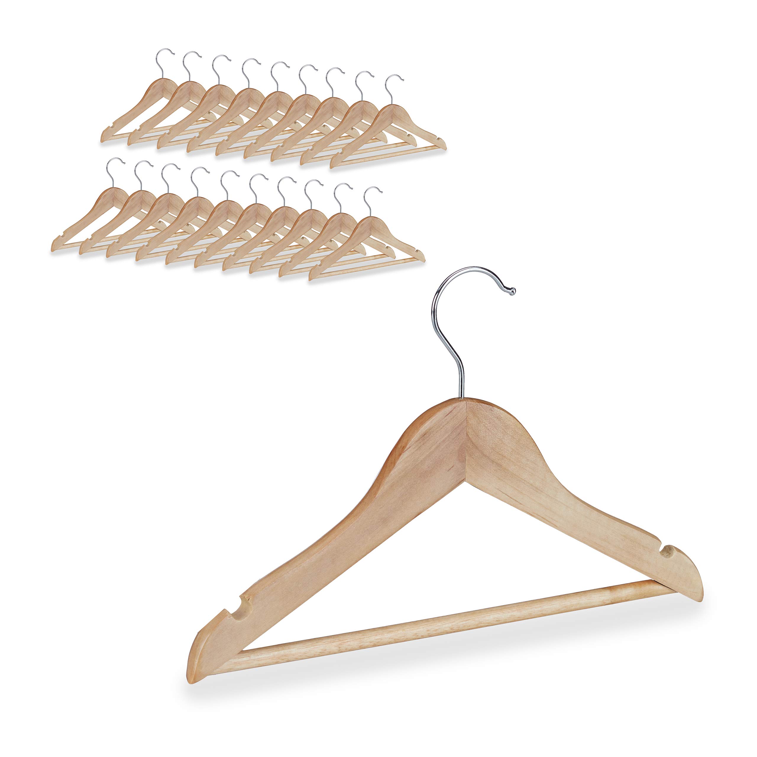 Relaxdays Kids’ Hangers Set of 20, Pants Rail, Shirt, 360 Swivel Hooks, Girls, Boys, Wooden, Natural