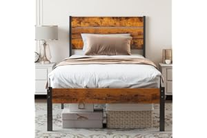 Sweetcrispy Twin Size Metal Platform Bed Frame - Mattress Foundation with Headboard and and Footboard, No Box Spring Needed with 700LBS Sturdy Wooden Slats Support, Noise Free, Easy Assembly