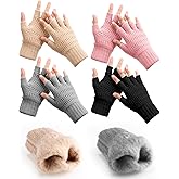 Velmitten 4 Pairs Fingerless Gloves for Women Men Fleece Lined Half Finger Gloves Winter Warm Thick Knitted Stretch Fingerless Mittens for Working Running Cycling Driving Typing