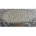 Alenoss Gray and White Abstract Floral, 3D Textured Flower Painting, Modern Living Room Wall Art, Gray Canvas Wall Decor
