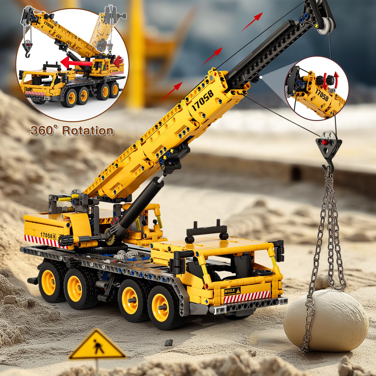Mould King Technik 17058 Mechanischer Kran Bausteine Spielzeug Statische Version 997 Teile Klemmbausteine LKW Kranwagen Spielzeug Geschenk Für Kinder Ab 8 Jahre (Ohne Motor) 2