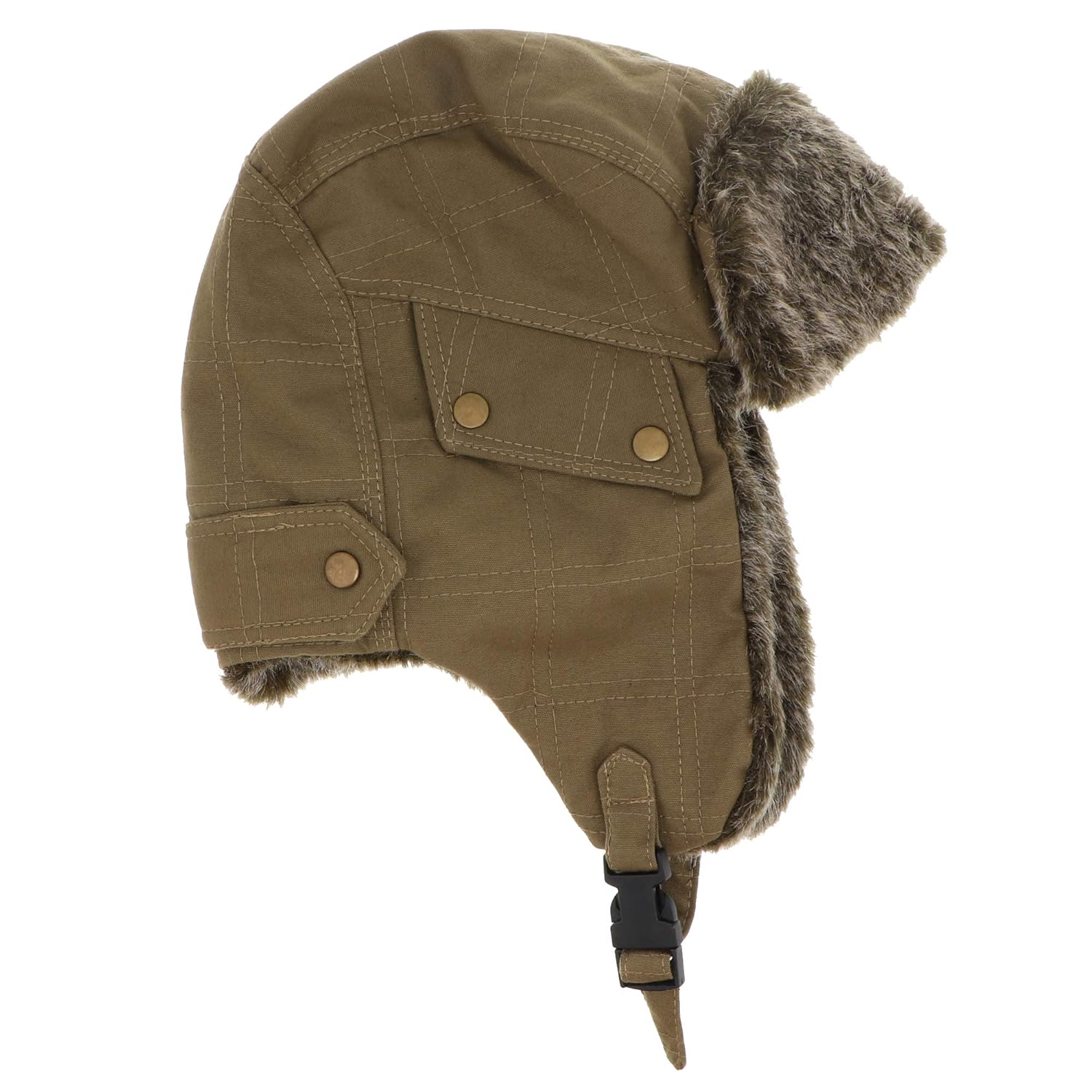 Winter Canvas Trapper Hat Russian Aviator Earflap Bomber Hat with Faux