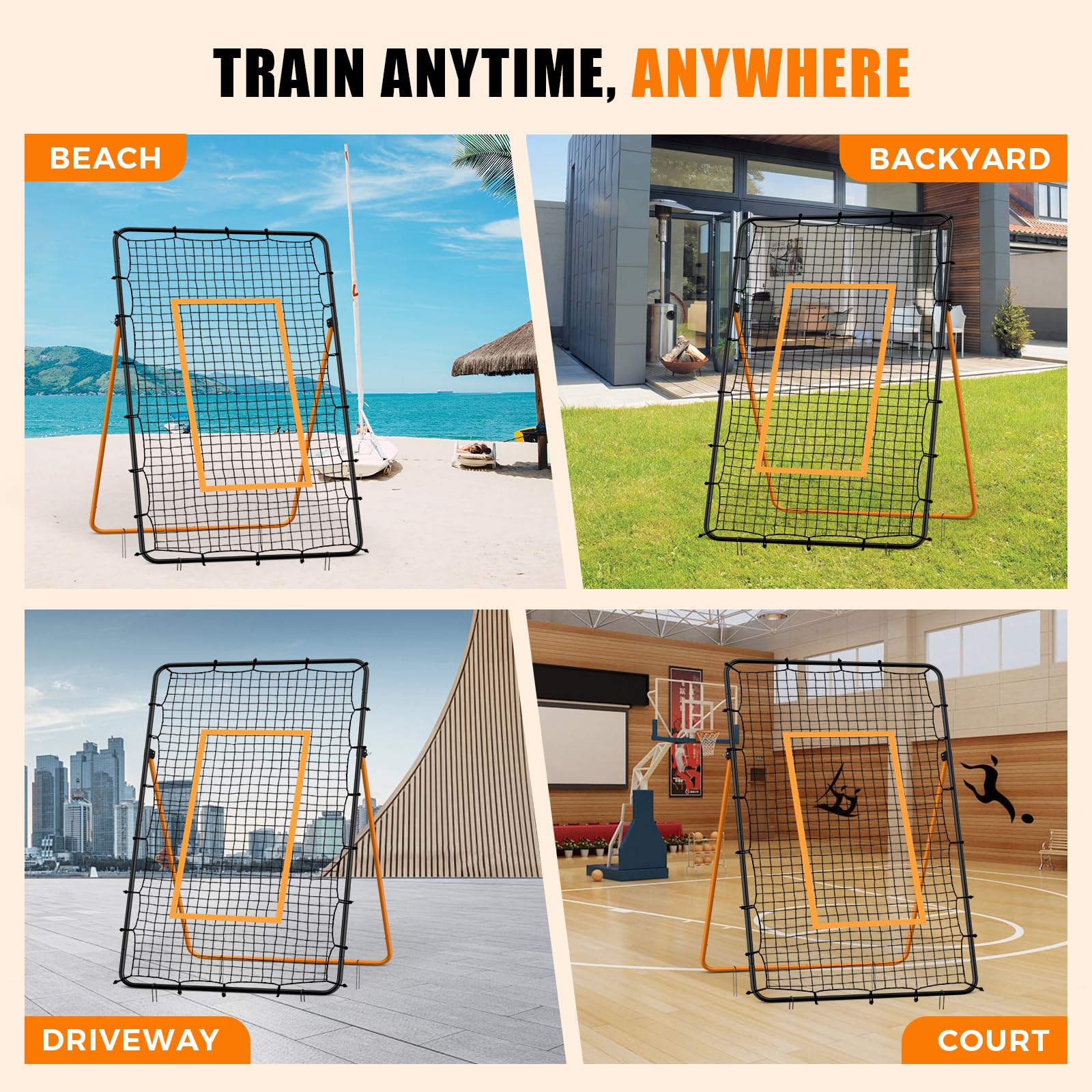 Volleyball Rebounder Net - Portable 7x4 ft Training Equipment for Spike and Smash Practice - 5 Rebound Angles Custom Target Area for Volleyball Sports Training,Orange