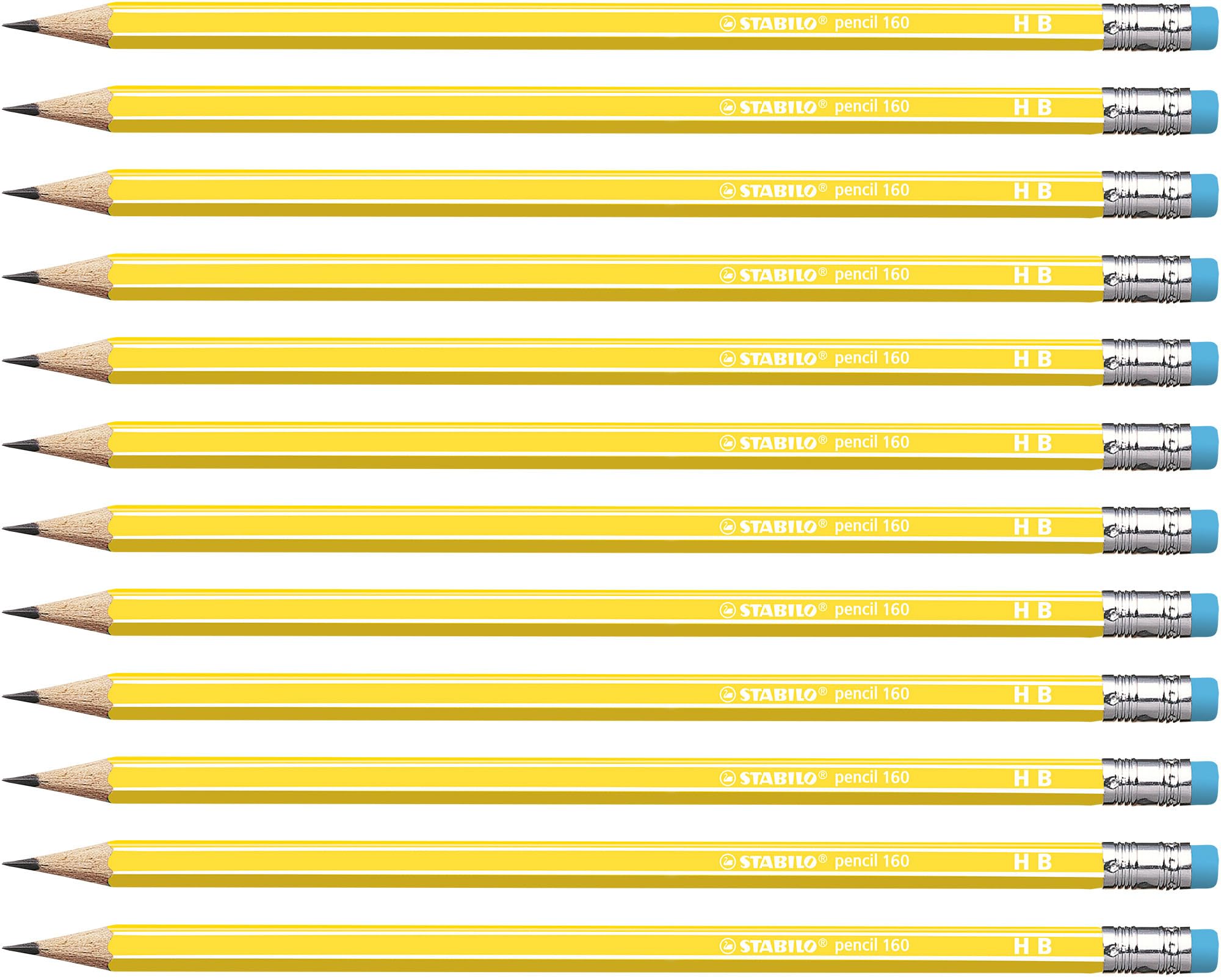 STABILO Graphite Pencil with Eraser pencil 160 - HB - Pack of 12 - yellow