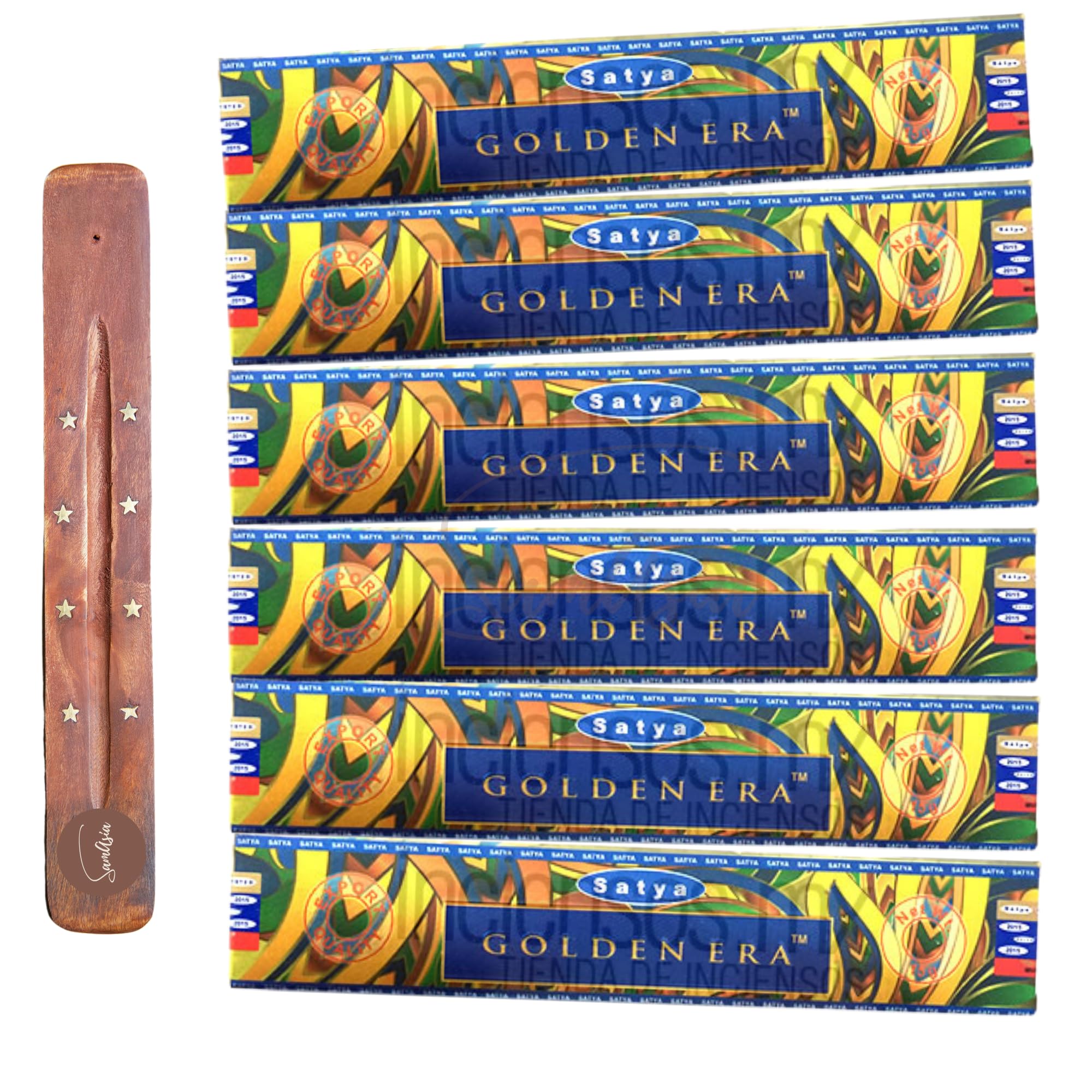 Satya Nag Champa Golden Era Incense Sticks | x6 pack | with SAMASIA incense sticks holder | Used for Aromatherapy, Spa, Yoga, Weddings, Meditation, Healing, Positivity and Relaxation