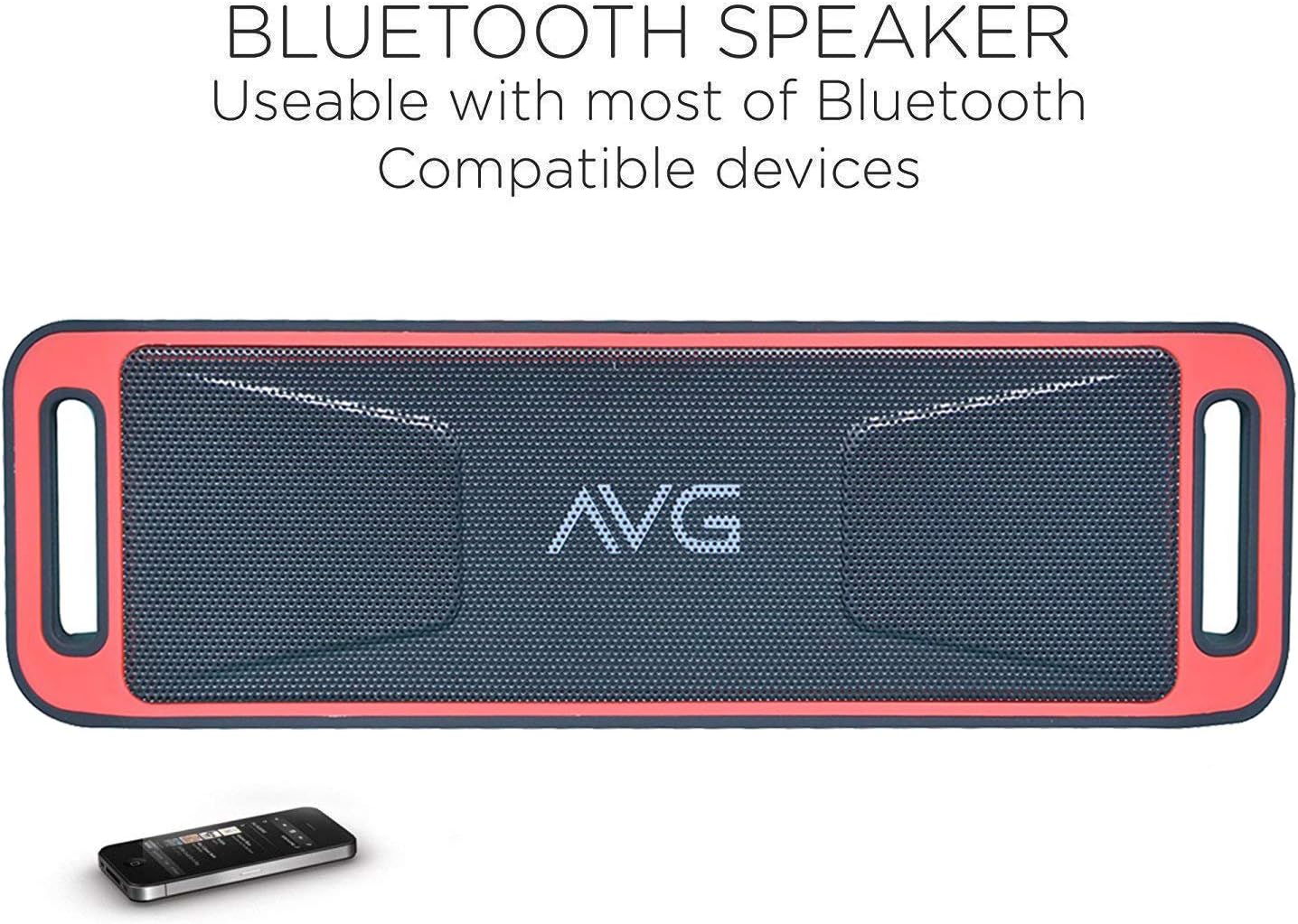 AVG Technology Portable Bluetooth Stereo Channel Home Audio Speaker (Medium, Red)