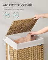 SONGMICS 110 L Laundry Basket with Lid Rattan Wicker Foldable Removable Liner view 3
