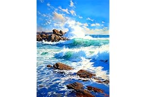 SANYUN Beach Scenery Diamond Painting Kits, Landscape Diamond Art Kits for Adults,5D DIY Diamond Dot Painting, Sea Wave Gem Art Kit with Diamond Painting Accessories for Home Office Wall Decor 12x16inch