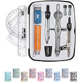Mr. Pen- Geometry Set, 13 pcs, 3 Metal Compasses, Protractor, 6" Ruler | 45&deg; &amp; 30&deg;/60&deg; Set Squares, Pencils, Lead Refills, Sharpener &amp; Eraser for Math, Drafting &amp; Classroom Use