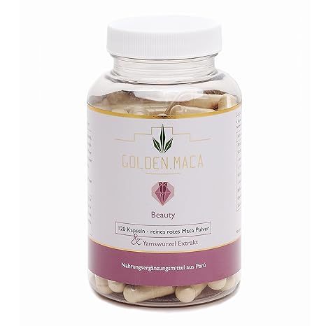 GOLDEN MACA Beauty 120 Kapseln ROTES Premium Maca-Pulver + Yamswurzel-Extrakt für Frauen