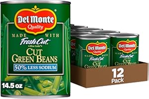 DEL MONTE FRESH CUT BLUE LAKE 50% Reduced Sodium Cut Green Beans, Canned Vegetables, 12 Pack, 14.5 oz Can