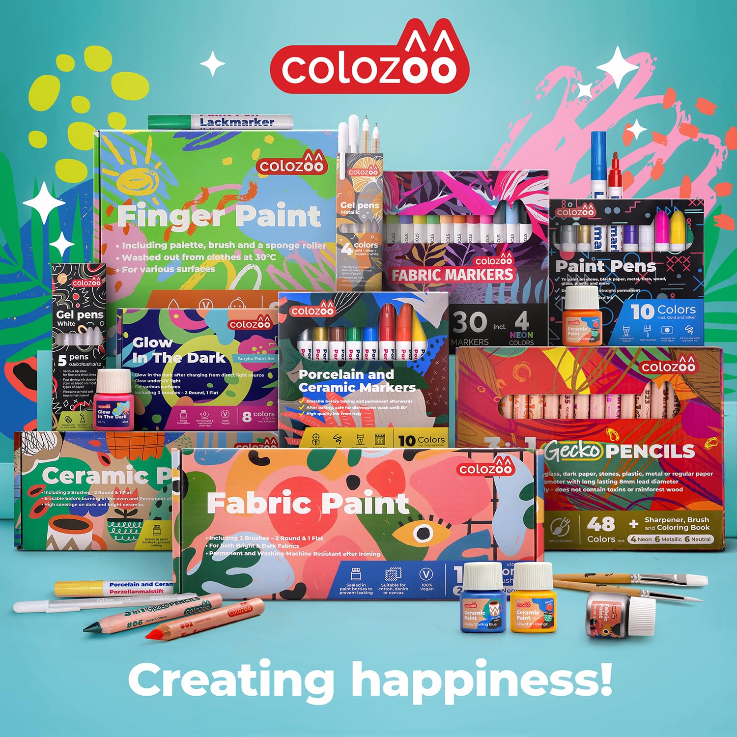 colozoo Textilfarbe Waschmaschinenfest 14x20ml | Waschfestes Set inkl. Gold, Silber, 2 Neonfarben & 3 Pinsel | Zum Malen auf dunklen und hellen Stoffen 7