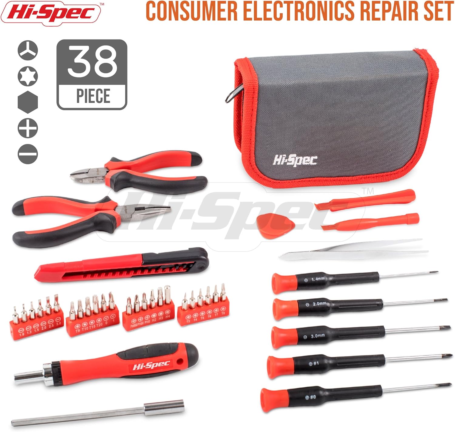 Hi-Spec 38 pcs Electronics Repair Tool Kit - Magnetic Precision Ratcheting Screwdriver & Phillips, Slotted, Torx, Hex and Triwing/Head: Home Improvement