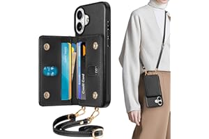 TUCCH Crossbody Wallet Case for iPhone 16 (6.1") 2024, RFID Blocking [6 Card Slots][Detachable Adjustable Lanyard], Magnetic 