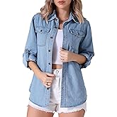 CIMUK Women's Denim Shirt Button Down Long Sleeve Pockets Jean Jackets Casual Western Jean Shirts