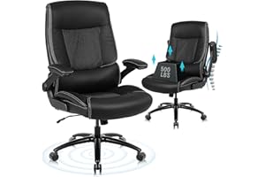YOUHAUCHAIR Ergonomic Big and Tall Office Chair, 500LBS PU Leather Executive Desk Chair with Lumbar Support and Flip-up Armrests, High Back, for Home and Office, Black