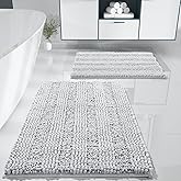 Yimobra Bathroom Rug Set 2 Piece, Soft Absorbent Chenille Bath Mat Set, Non Slip Machine Washable Quick Dry, Plush Shower Rugs for Bathroom Floor Sink Tub, 32"x20"+24"x17", Silver Gray