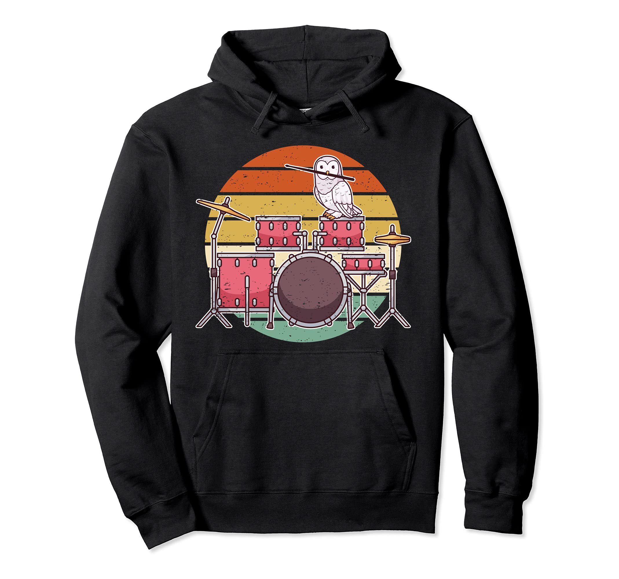 Drummer Drumming Drums Percussion I Drum Kit Great White Owl Pullover Hoodie