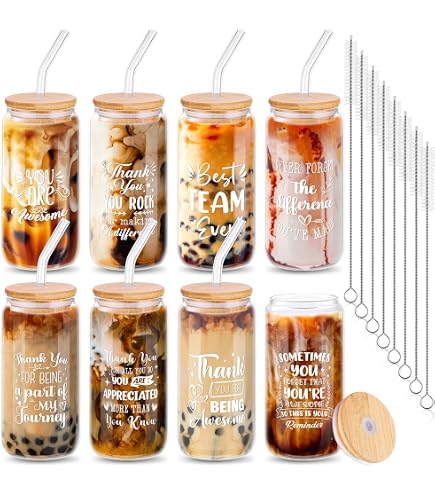 Lot De 12 Verres à Bière Style Cannette 480 Ml - Cadeaux Pour Enseignants, Avec Pailles Et Brosses