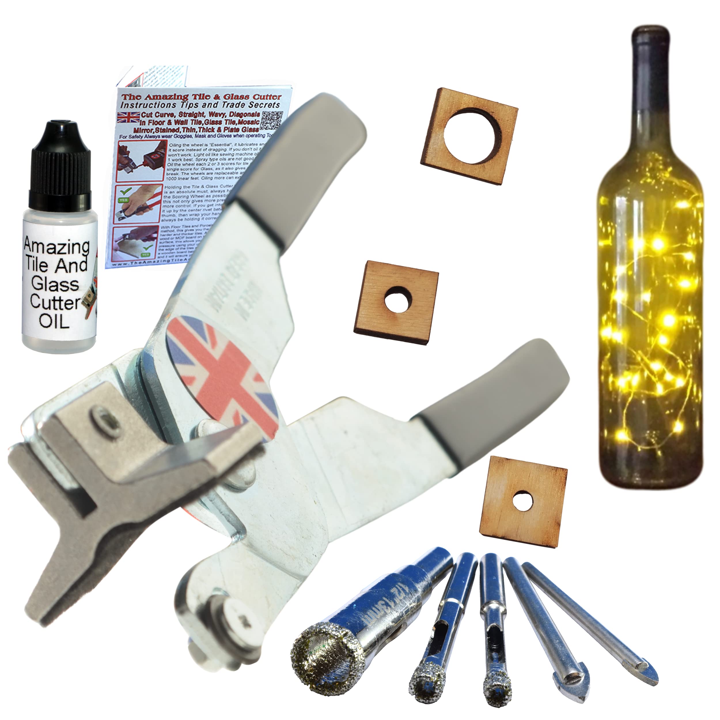Glass Cutter with Drilling Bits for Wine Bottles & Glass Blocks - Easy Hole Making for Crafts & Lamp Making