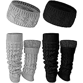Chuarry 4 Pack Figure Skating Leg Warmers and Headband Set Winter Fleece Leg Warmers Twisted Headband for Women Girls Skating