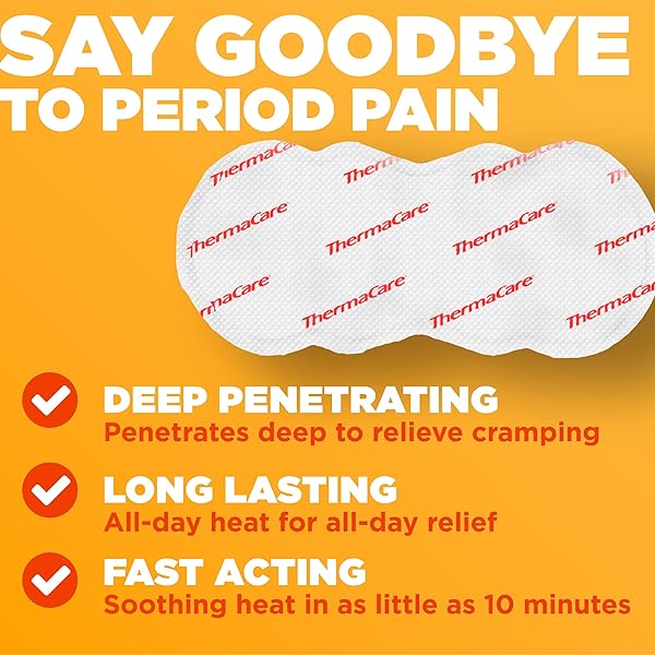 THERMACARE MENSTRUAL HEATING PADS – PORTABLE, ADHESIVE HEATWRAPS FOR PERIOD CRAMPS & BACKACHE RELIEF – DISCREET, CORD-FREE HEAT THERAPY – UP TO 8 HOURS OF RELIEF (12-COUNT)
