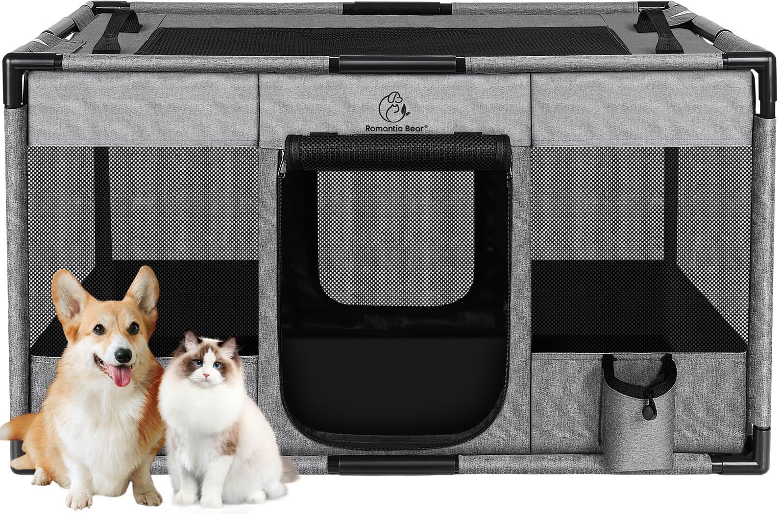 Photo 1 of Dog Playpen,Fabric Fence, Portable Soft Cat Kennel Crate,Breathable Exercise Puppy Pen,PVC Pipe Frame,Indoor Outdoor Cage for Medium Animals Under 50 Ibs with Carrying Case(Grey L)