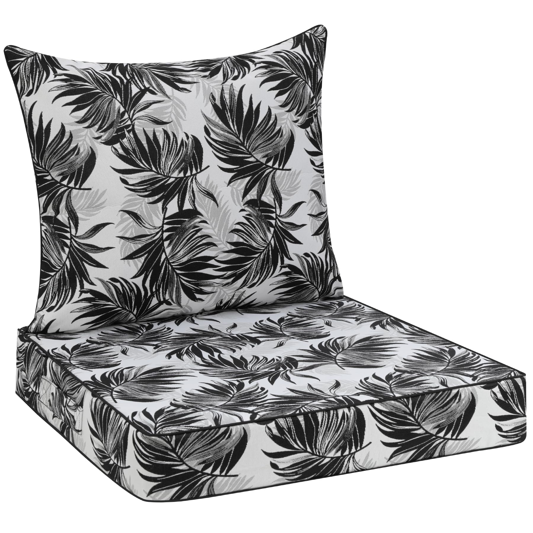 Photo 1 of Favoyard Outdoor Seat Cushion 24 x 24 x 4 in Waterproof Pattern Fade Resistant Cover Removable Patio Furniture Cushions Deep Seat & Back Cushion Set with Adjustable Straps for Patio Chair Sofa CouchLPNPMFW4674114