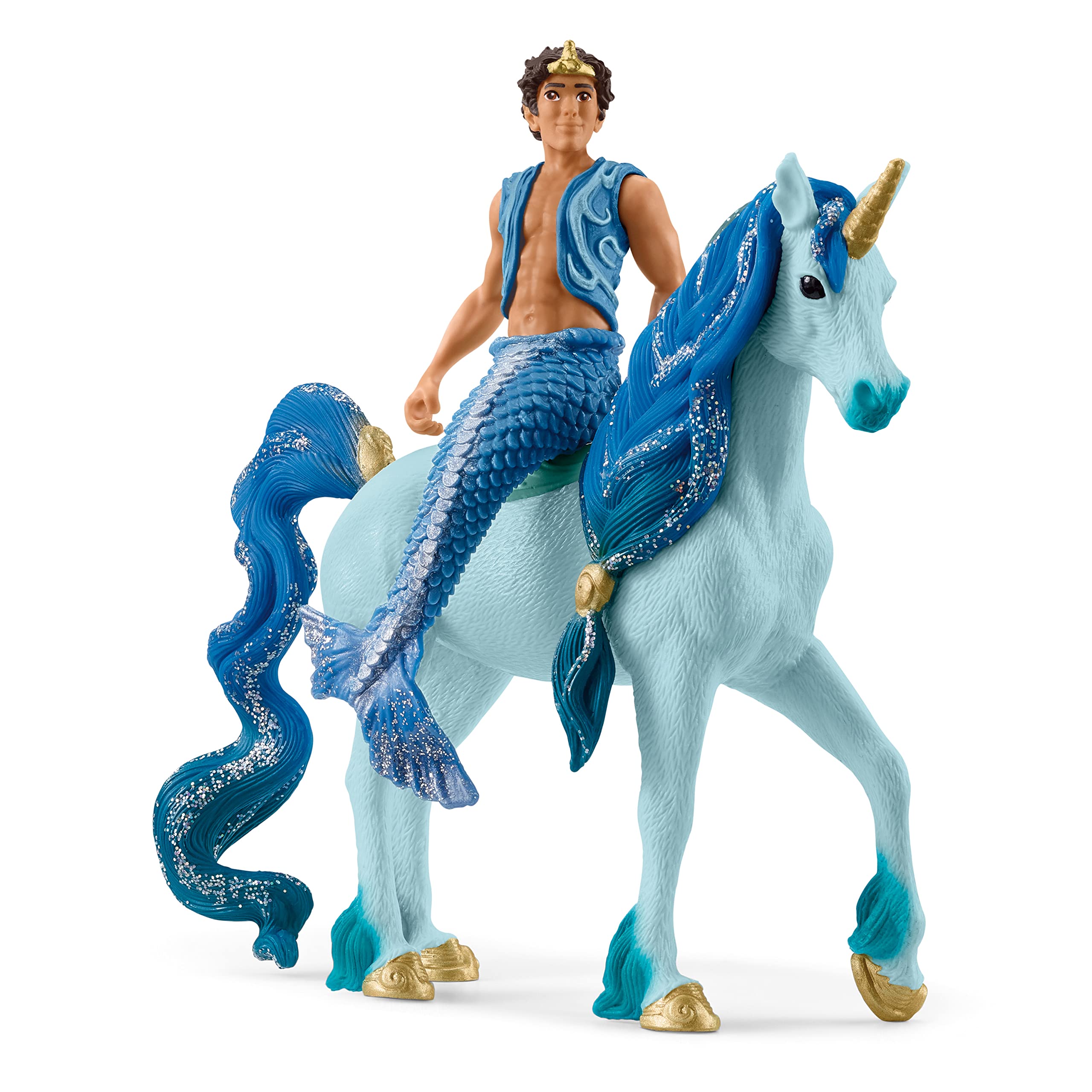 SCHLEICH 70718 bayala 2 Pc Mermaid Aryon with Blue Unicorn Figurine - Mythical Playset Figures, Durable Toys for Fun and Imaginative Play, Unicorn Gifts for Girls and Boys Ages 5+