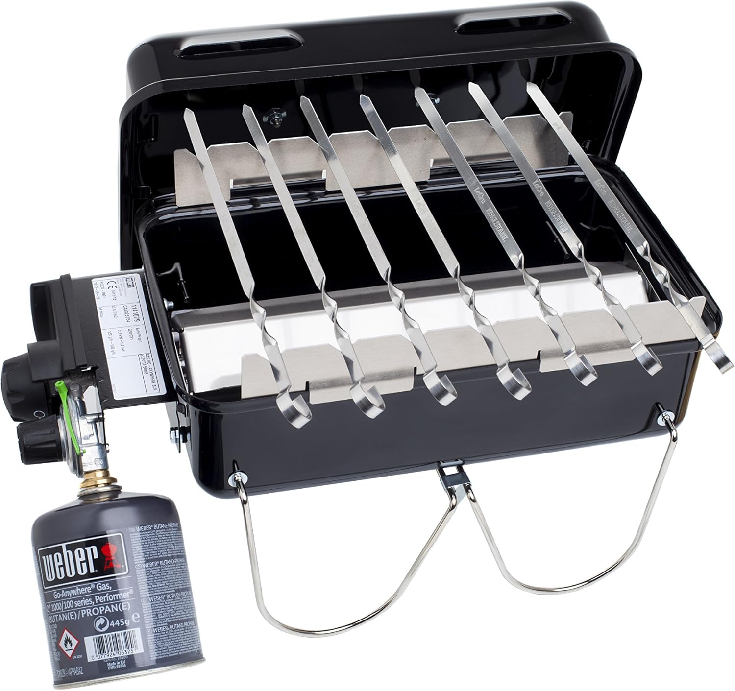 Skewer Holder Kebab Holder Mangal Including 10 Skewers For Weber Go Anywhere Amazon De Garten