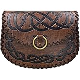 HiiFeuer Viking Embossed Belt Bag, Vintage Medieval Faux Leather Side Pack, Middle Ages Portable Belt Pouch For LARP Ren Faire (Brown A)