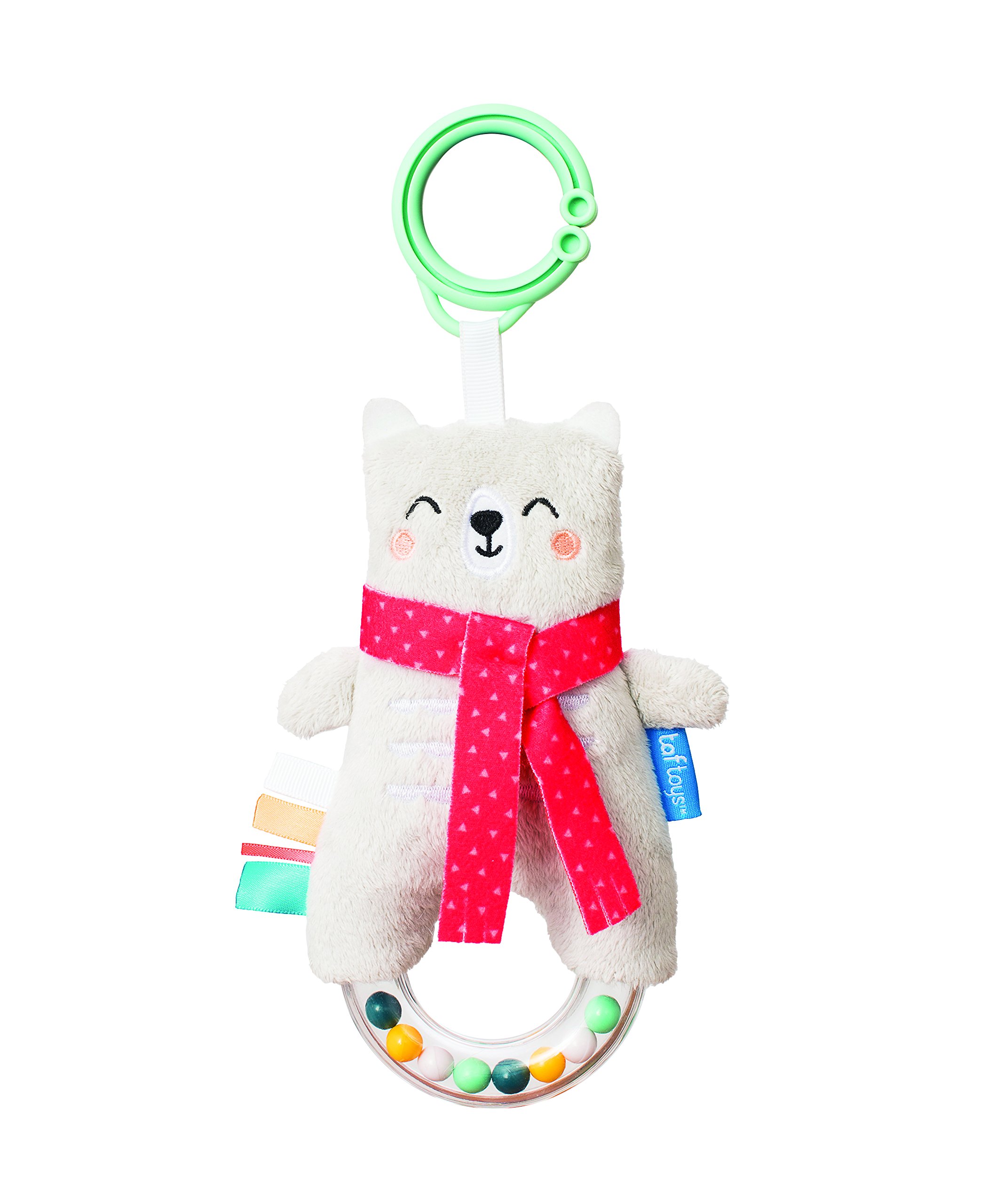 Taf Toys Paul The Bear Rattle. Bead Rattle Ring wih Ribbons. BPA Free. Attaches to Prams, Cots and Carriers with a Flexible Ring. Suitable from Birth